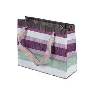 China custom printed black and white striped paper bag industry with handle eyelet factory