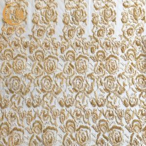 China Gold Tulle Embroidered Beaded Heavy Handmade Lace Fabric For Dresses factory