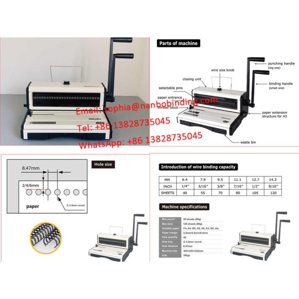 Desktop A3 Paper Twin Ring Wire Binding Machine with 8.47mm Pitch