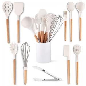 China Silicone Kitchenware Wood Kitchen Tools With Wooden Handle 12pcs Set on sale