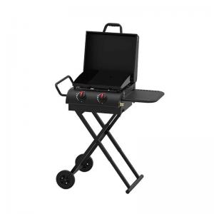 China 90*80*53cm Black Steel Portable Outdoor Cool Camping Gas Grill With Small Wheels factory