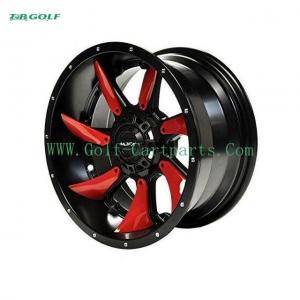 China Red Golf Cart Rims MJFX Directional Red Inserts For 12x7 Blackhawk Wheel factory