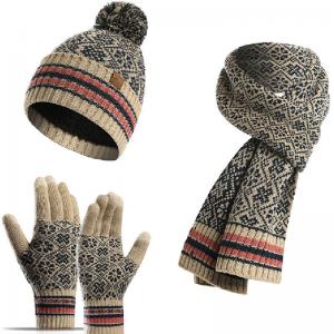 China 3 In 1 Winter Knited Beanie Scarf Set Knitted Hat Set With Touchscreen Gloves Promotional Gift In Winter factory