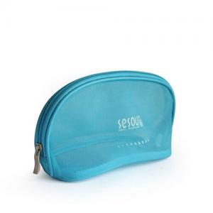 China Custom Blue Promotional Transparent Mesh Cosmetic Bags With Logo factory