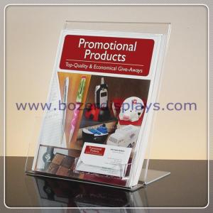 China Slant-back Clear Acrylic Literature Holder With Business Card Pocket on sale