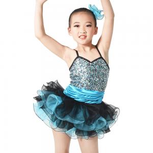 China Endearing Dance Competition Wear Sweetheart Bodice Blue Short Dresses , Neck Collar Bodice Layered Frill Dress factory