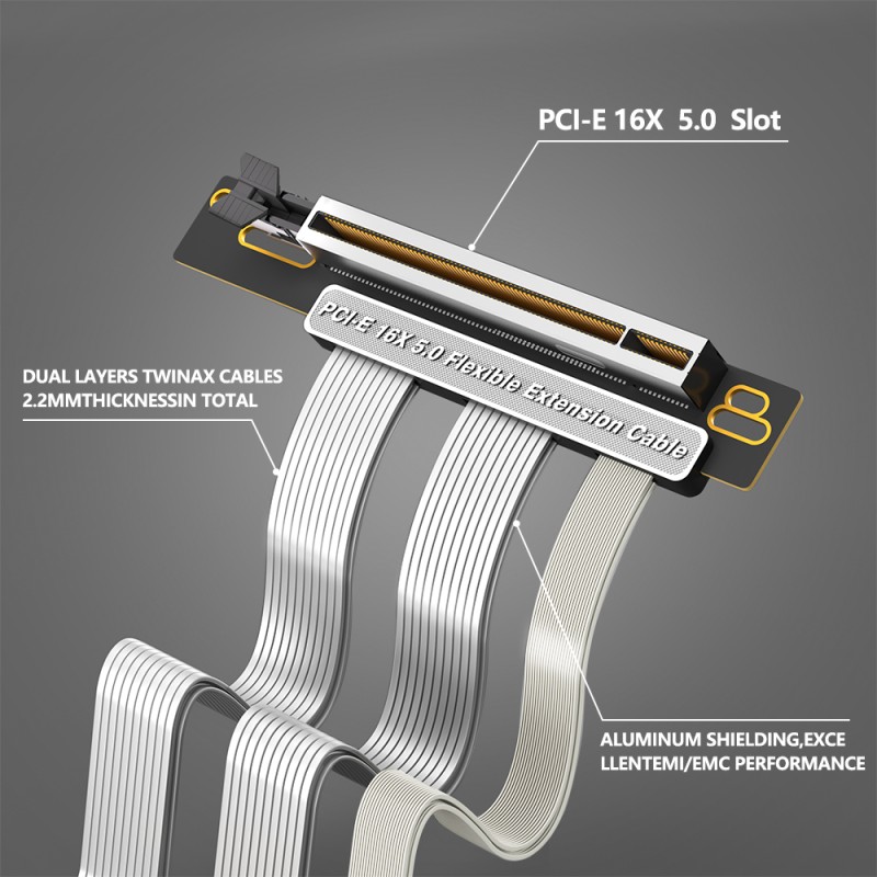PCI-E 5.0 16X Riser Cable with Anti-electromagnetic Interference and Flexible 90 Degree GPU Extension