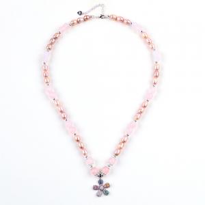 China Fresh Water Pearl Necklace Rose Quartz 6mm Beads Crystal Sweater Necklace factory