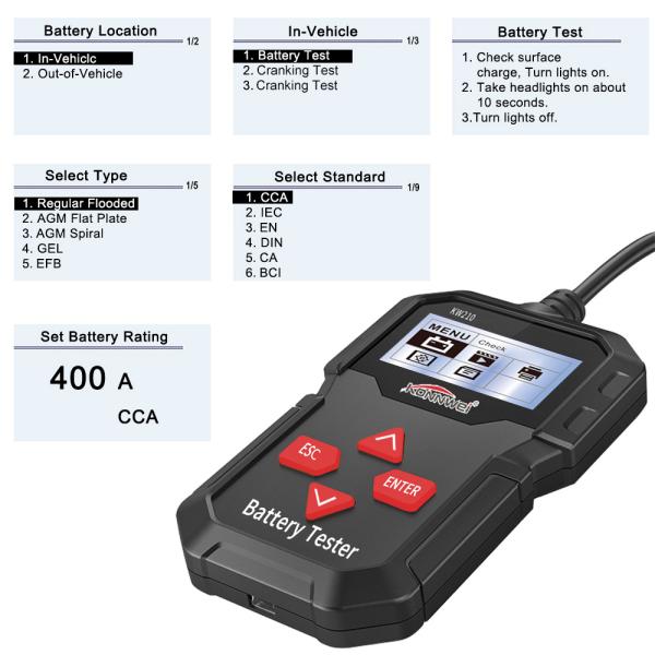 Regular Flooded Battery Capacity Tester Konnwei 100-2000 KW210 1 Year Warranty
