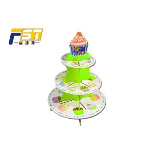 Luxury Fancy Cardboard Cake Display , Round Shape Three Tier Cardboard Cake