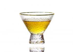 China Hammered Texture Hand Blown Gold Rim Martini Glasses , Stemless 5 Ounce Martini Glasses on sale