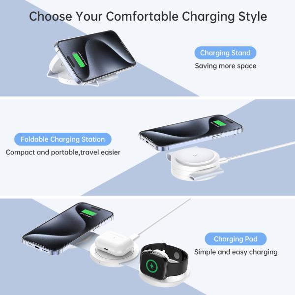 3-in-1 Foldable Wireless Charger For Apple Watch Indicator Light Included