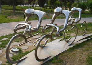 China Metal Abstract Cyclist Sculpture Stainless Steel For Garden Decoration factory