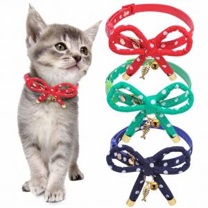 China Christmas Adjustable Bow Tie Cat Collar Breakaway Bow Knot Design With Charming Fish Bone factory