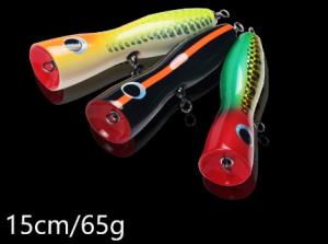 China 5 Colors 15CM/65g Wood Bait Treble Hooks Water Impact Largemouth Bass Snakehead Popper Wooden Fishing Lure factory