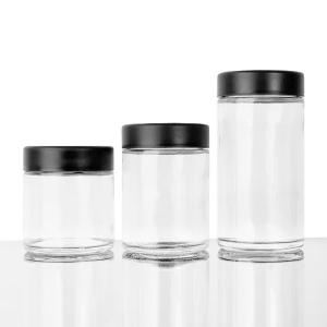 China Cr Lids Glass Concentrate Jars Cr Flint Jar 6 Oz Wide Mouth Glass Jars Black Smooth on sale