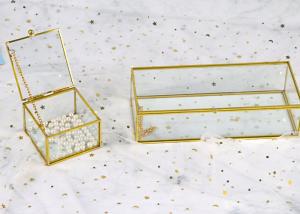 China Custom Vintage glass artifact cosmetics Ring pearl beads jewelry Box gift gold color display storage box wholesale logo factory