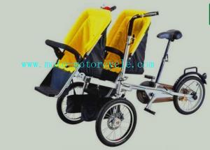 China Yellow Plastic Baby Stroller Folding Bike With Twin Baby Seat on sale