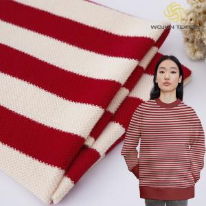 China Pique Yarn Dyed Knit Fabric 320g Red And White Soft Striped Terry Cloth factory