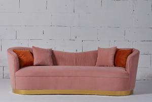 China Pink Velvet Fabric Living Room Sofa With Gold Stainless Steel Base factory
