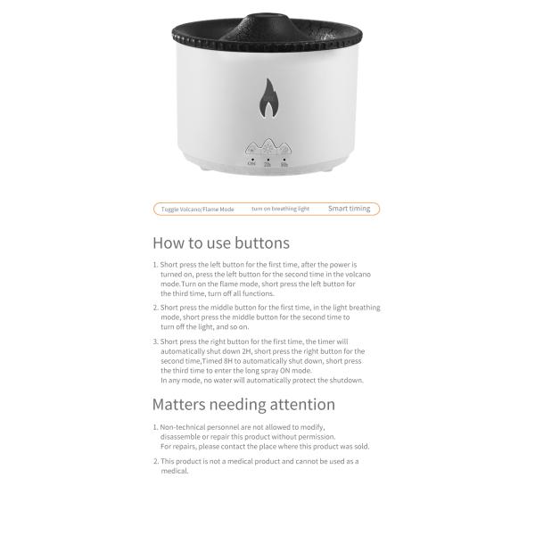 350ML Capacity 3D Flame Effect Volcano Air Humidifier Aroma Diffuser for Home Fragrance