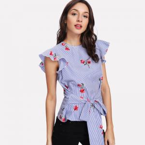 China Clothes Ladies Women Summer Embroidered Blouse on sale