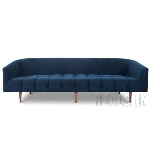 China Home Design Wooden Couch Modern Living Room Furniture Navy Blue Velvet Tufted Sofa factory