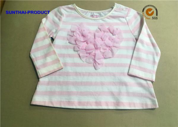 China Stripe AOP Children T Shirt Long Sleeve Satin Neck 3D Bows Kids White T Shirt factory