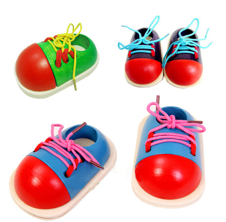 Educational wooden lacing baby learn wear a shoelace preschool education practice and bow