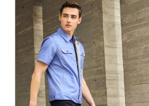 China Polyester Cotton Short Sleeves Industrial Work Uniforms Twill Engineer Sky Blue on sale
