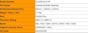 China SL Series Sealed Type SL045018-D-PP Cylindrical Roller Bearing Full Complement factory