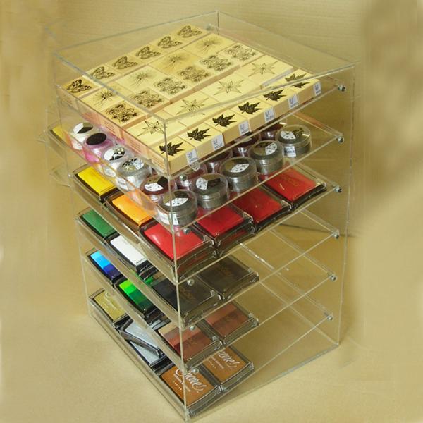 Acrylic Slant-Front Locking Display Case With 6 Angled Shelves for Purses, Makeups