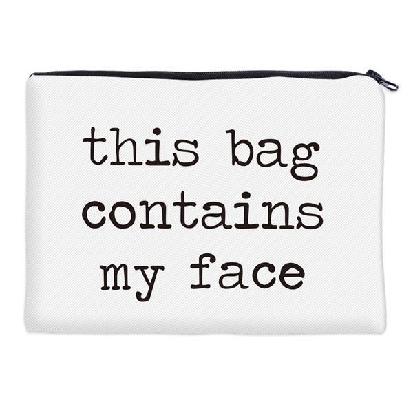 China Simple White Polyester Women Makeup Bags with Printed Letter factory