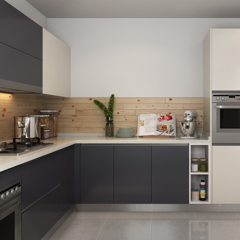 Melamine Kitchen Carcasses Solid Wood Handleless Kitchen Cabinets L Shape