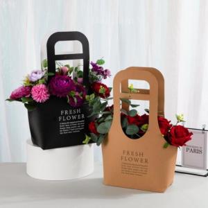 China ODM Basket Shape Cardboard Gift Bags 31x10x41CM Kraft Paper Flower Bags factory