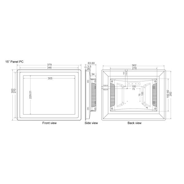 32G SSD 15 Inch Industrial Embedded Computer 1024x768 Industrial Touch Panel Pc