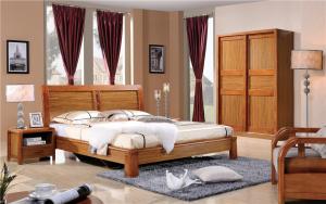 China modern wooden double bed room set furniture factory