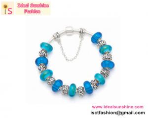 China Fashion Ocean Hear Silver blue beads bracelet with European charm beads silver on sale