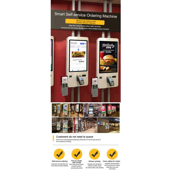 23.6-inch 24-hour Unmanned Self-service Ordering Machine Supports QR Code and Card Payment and Comes with a Receipt Printer.