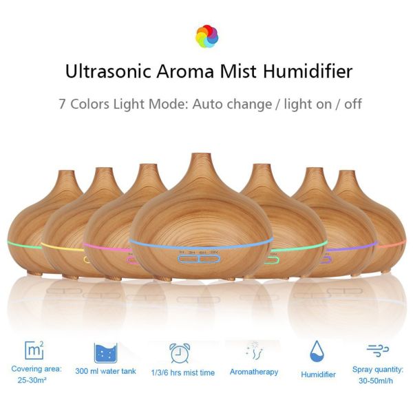 PSE Cool Mist Wood Aromatherapy Diffuser Color Changing Essential Oil Diffuser