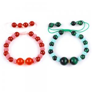 China 8mm Green Tiger Eye And  Red Chalcedony Adjustable Braided Rope Healing Balance Bead Bracelet factory