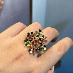 China HK Setting 18K Gold Diamond Ring with Colored Gemstone VCA Jewelry on sale