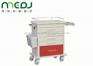 Cream / Red Hospital Medicine Trolley , Five Drawer Hospital Crash Cart MJTC01-08