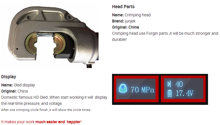 Manual Battery Powered Hydraulic Cable Lug Crimping Tool 16 - 400m2