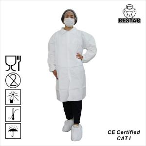 China Food Processing FDA Disposable Visitor Coats BSB1057 Non Woven Lab Coat on sale