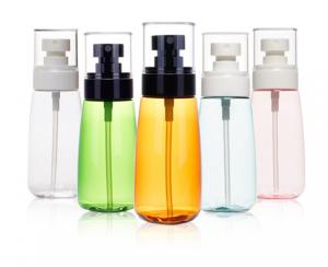 China 30ml 60ml Cosmetic Spray Bottle PET Clear Pump Bottle With White Spray Lids factory