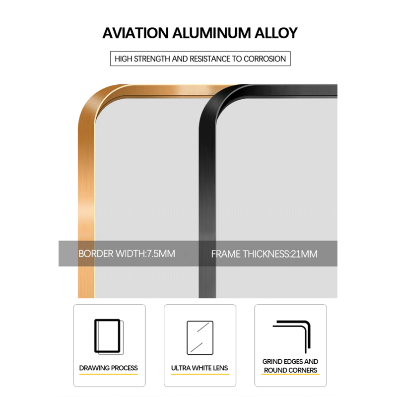 Aluminum Frame Retangular Full Length Dressing Mirror Explosion Proof Rectangular Wall Mirror
