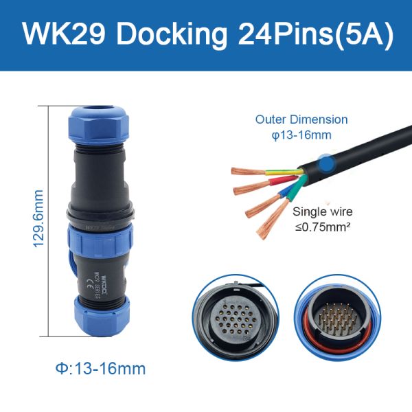 IP68 Threaded Plug Socket Waterproof Connector Inline Type Wk29 Docking Pin