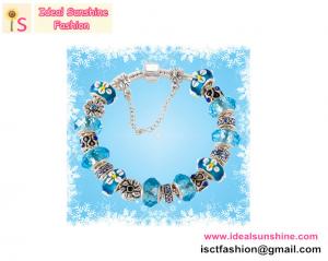 China 925 sterling Silver charm  European beads Bracelet beads jewelry blue beads with flower on sale