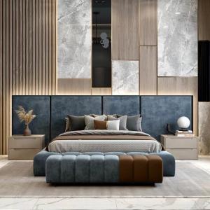 China Custom Hotel Bedroom Furniture Royal Velvet Fabric King Size Bed on sale